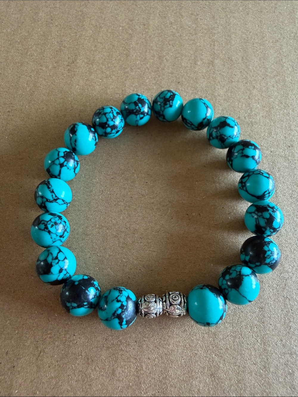 Turquoise Beaded Stretch Bracelet with Silver Accent Beads